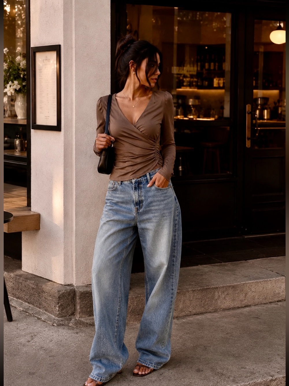 Melrose and market  Taupe V Ruched Top